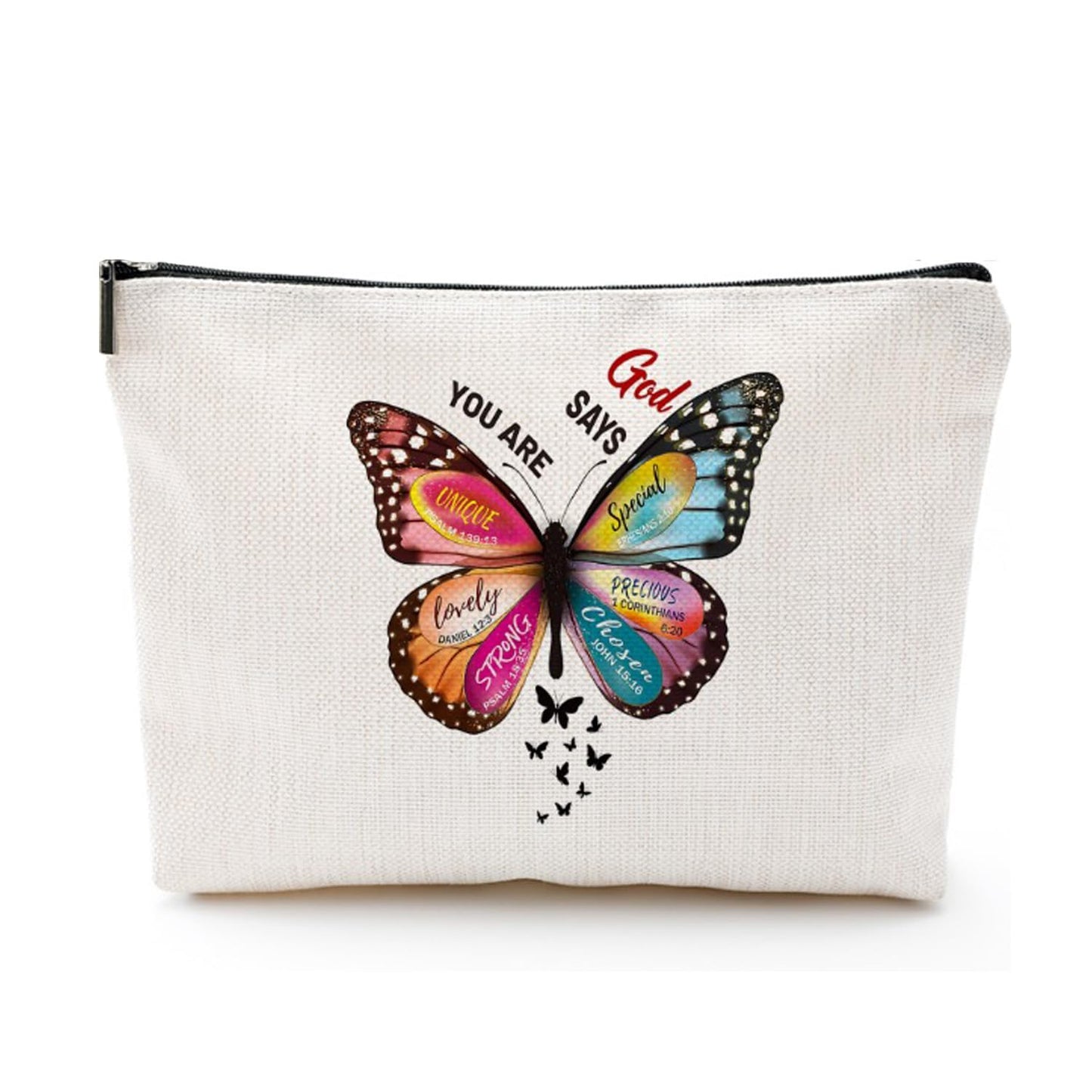 MEJENYY God Says You Are Butterfly Cosmetic Bag Christian Makeup Bag Bible Verse Makeup Case for Women Christian Gifts for WomenSister Friends Religious Gifts for women Affirmations Gifts