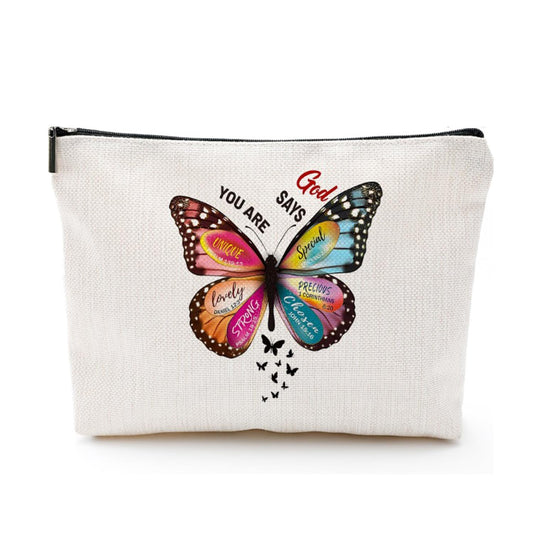 MEJENYY God Says You Are Butterfly Cosmetic Bag Christian Makeup Bag Bible Verse Makeup Case for Women Christian Gifts for WomenSister Friends Religious Gifts for women Affirmations Gifts